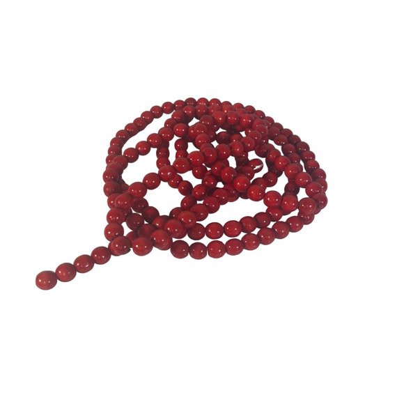 Red Wood Bead Garland 9 ft Strand Cranberry Burgundy Christmas Holiday - Picture 1 of 4